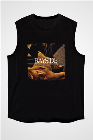 Bayside Baskılı Unisex Siyah Kolsuz Tişört