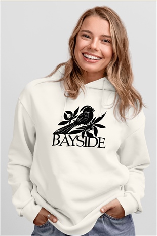 Bayside Beyaz Unisex Kapüşonlu Sweatshirt