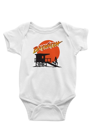 Baywatch Baskılı Beyaz Unisex Bebek Body - Zıbın