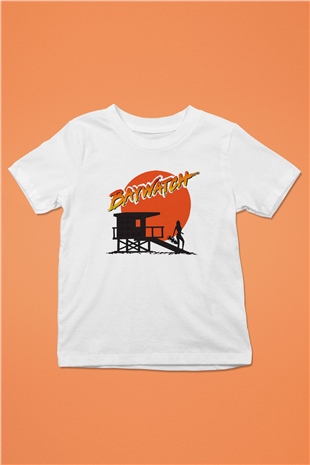 Baywatch Baskılı Beyaz Unisex Çocuk Tişört