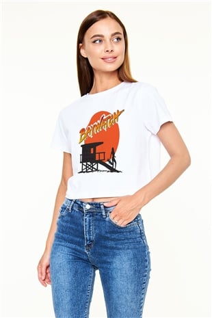 Baywatch Beyaz Croptop Tişört