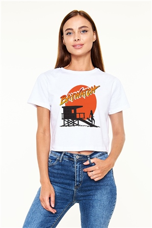 Baywatch Beyaz Croptop Tişört