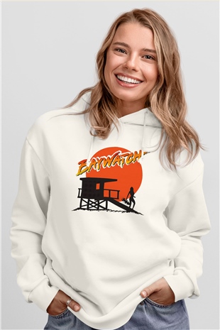 Baywatch Beyaz Unisex Kapşonlu Sweatshirt