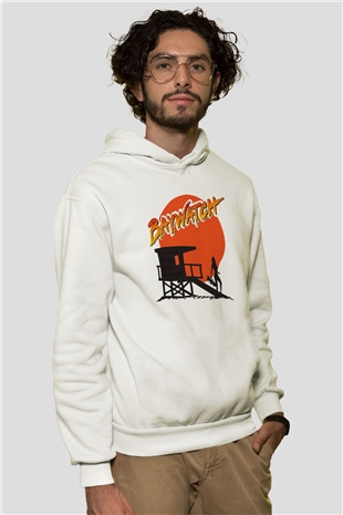 Baywatch Beyaz Unisex Kapşonlu Sweatshirt