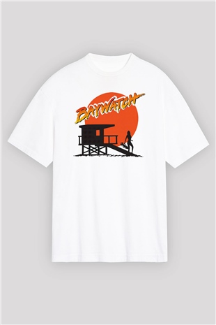 Baywatch Beyaz Unisex Oversize Tişört T-Shirt