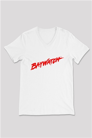 Baywatch Beyaz Unisex V Yaka Tişört