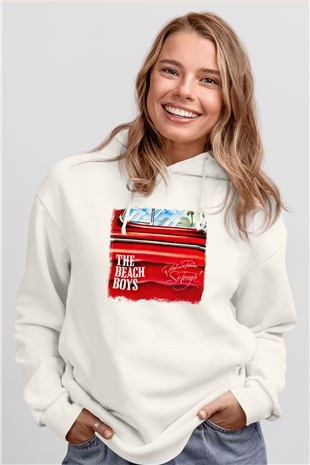Beach Boys Baskılı Unisex Beyaz Hoodie