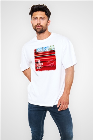 Beach Boys Baskılı Unisex Beyaz Oversize Tişört