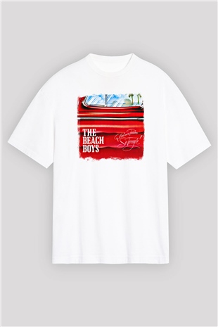 Beach Boys Baskılı Unisex Beyaz Oversize Tişört