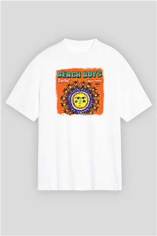 Beach Boys Baskılı Unisex Beyaz Oversize Tişört