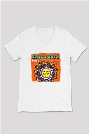 Beach Boys Baskılı Unisex Beyaz V Yaka Tişört