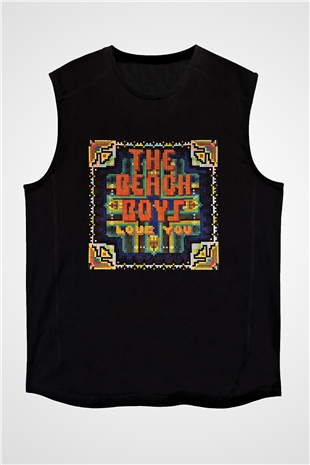 Beach Boys Baskılı Unisex Siyah Kolsuz Tişört