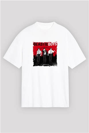 Beastie Boys Baskılı Oversize Beyaz Tişört