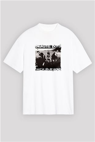 Beastie Boys Baskılı Oversize Beyaz Tişört