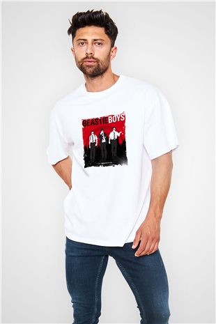 Beastie Boys Baskılı Oversize Beyaz Tişört