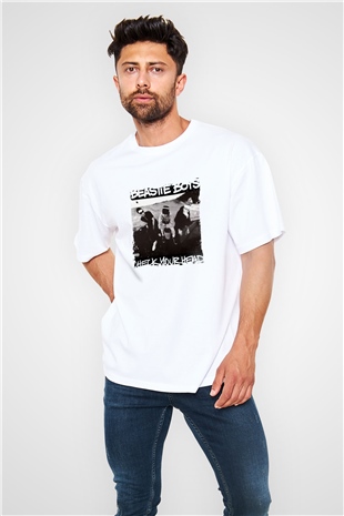 Beastie Boys Baskılı Oversize Beyaz Tişört