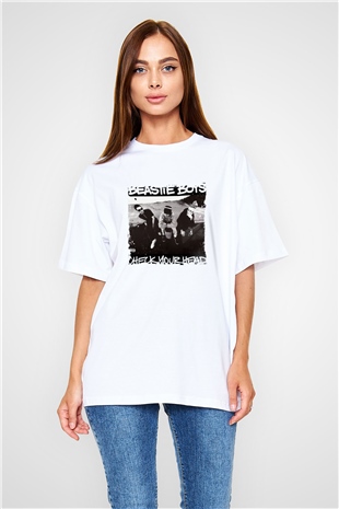 Beastie Boys Baskılı Oversize Beyaz Tişört