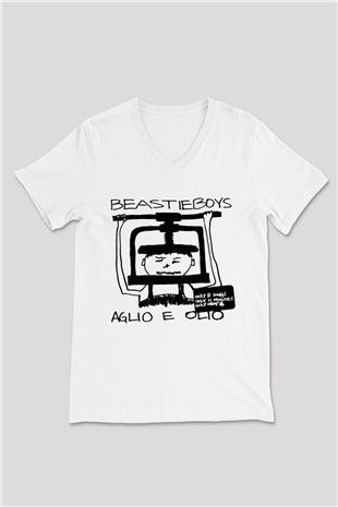 Beastie Boys Beyaz Unisex V Yaka Tişört T-Shirt