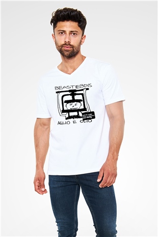 Beastie Boys Beyaz Unisex V Yaka Tişört T-Shirt