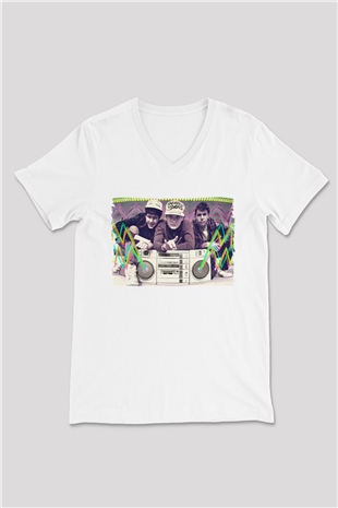 Beastie Boys Beyaz Unisex V Yaka Tişört