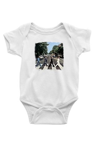 Beatles Baskılı Unisex Beyaz Bebek Body - Zıbın