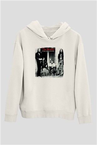 Beatles Baskılı Unisex Beyaz Hoodie