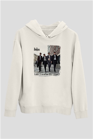 Beatles Baskılı Unisex Beyaz Hoodie