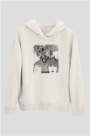 Beatles Baskılı Unisex Beyaz Hoodie