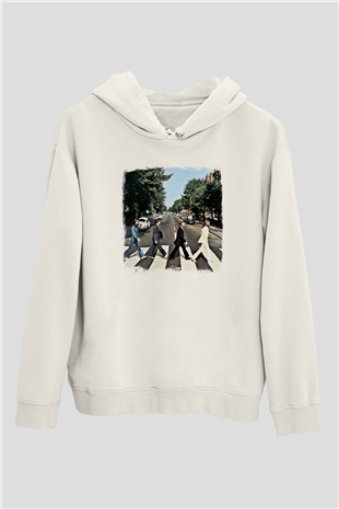 Beatles Baskılı Unisex Beyaz Hoodie