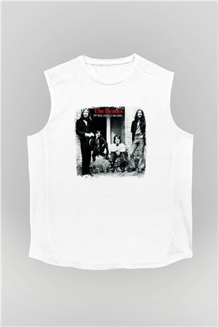 Beatles Baskılı Unisex Beyaz Kolsuz Tişört