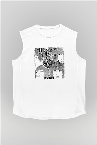 Beatles Baskılı Unisex Beyaz Kolsuz Tişört