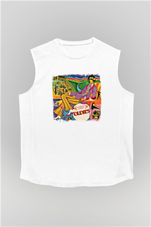 Beatles Baskılı Unisex Beyaz Kolsuz Tişört