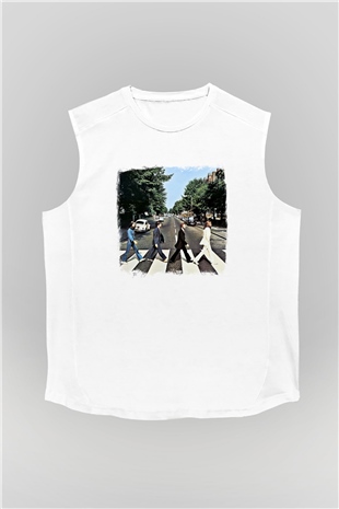 Beatles Baskılı Unisex Beyaz Kolsuz Tişört