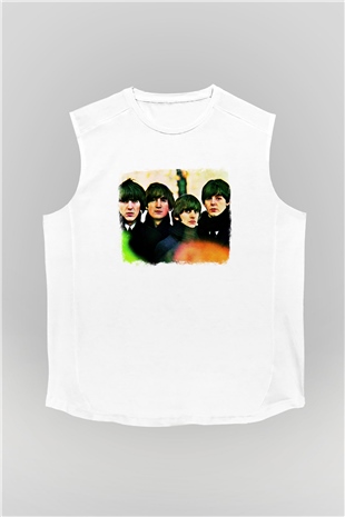 Beatles Baskılı Unisex Beyaz Kolsuz Tişört