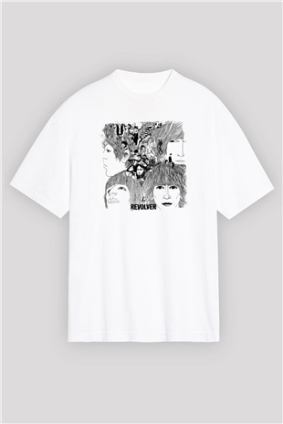 Beatles Baskılı Unisex Beyaz Oversize Tişört