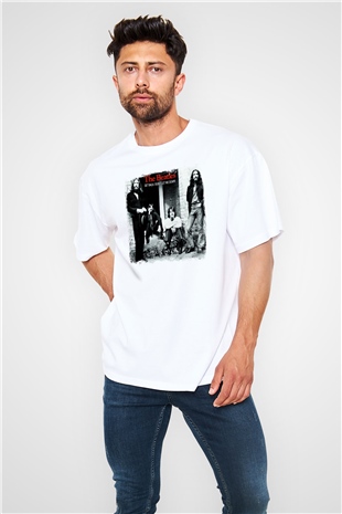 Beatles Baskılı Unisex Beyaz Oversize Tişört