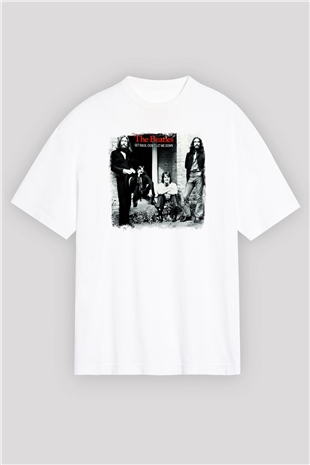 Beatles Baskılı Unisex Beyaz Oversize Tişört