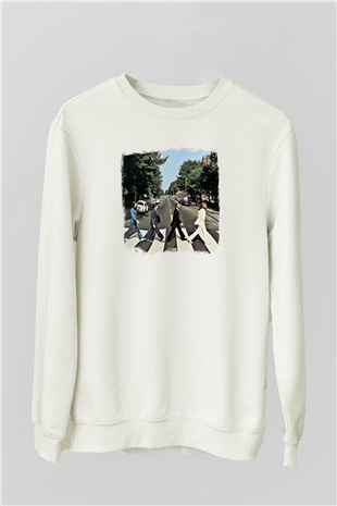 Beatles Baskılı Unisex Beyaz Sweatshirt