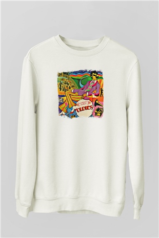 Beatles Baskılı Unisex Beyaz Sweatshirt