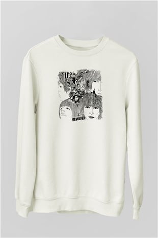 Beatles Baskılı Unisex Beyaz Sweatshirt