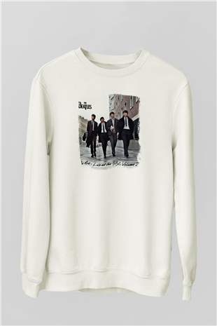 Beatles Baskılı Unisex Beyaz Sweatshirt