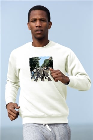 Beatles Baskılı Unisex Beyaz Sweatshirt