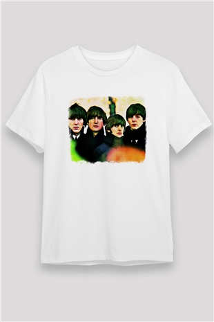 Beatles Baskılı Unisex Beyaz Tişört