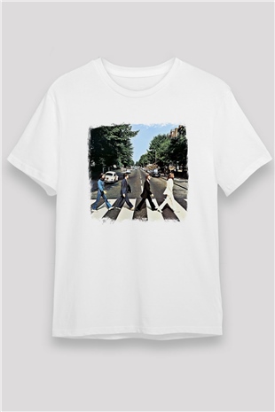 Beatles Baskılı Unisex Beyaz Tişört