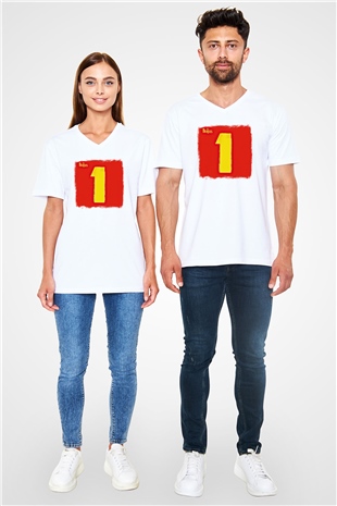 Beatles Baskılı Unisex Beyaz V Yaka Tişört