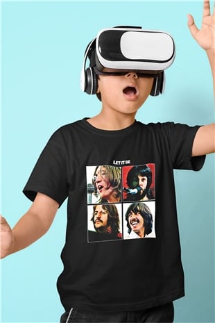 Beatles Baskılı Unisex Siyah Çocuk Tişört