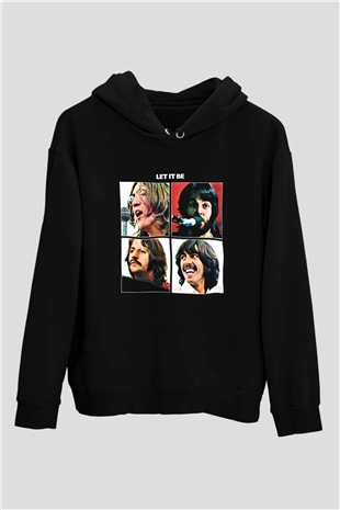 Beatles Baskılı Unisex Siyah Hoodie