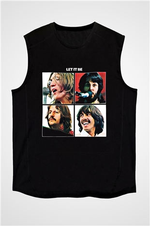 Beatles Baskılı Unisex Siyah Kolsuz Tişört