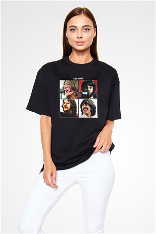 Beatles Baskılı Unisex Siyah Oversize Tişört