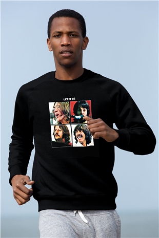 Beatles Baskılı Unisex Siyah Sweatshirt